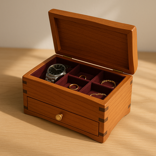Boîte à bijoux en bois avec tiroir – Élégance artisanale et rangement sophistiqué